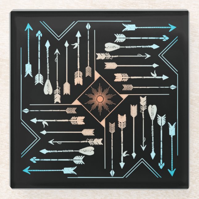 Posavasos De Vidrio Flechas de Boho y Sun V1 ID748 (Anverso)