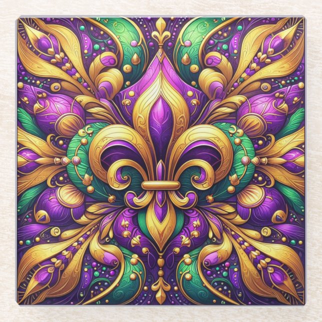 Posavasos De Vidrio fleur de lis mardi gras (Anverso)