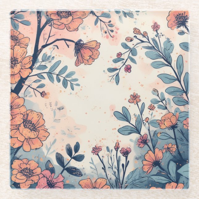 Posavasos De Vidrio Flor abstracta diseñada (Anverso)