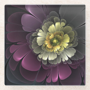 Posavasos De Vidrio Flor abstracta moderna purpura gris khaki