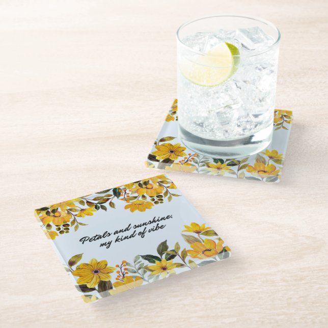 Posavasos De Vidrio Flor amarilla y escayola solar (Angular)