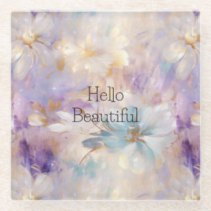 Posavasos De Vidrio Flor azul morado de oro blanco