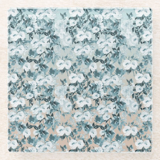 Posavasos De Vidrio Flor blanca de color azul (Anverso)