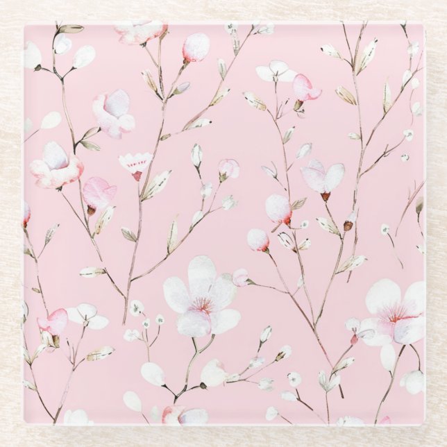 Posavasos De Vidrio Flor blanca rosa bonito (Anverso)