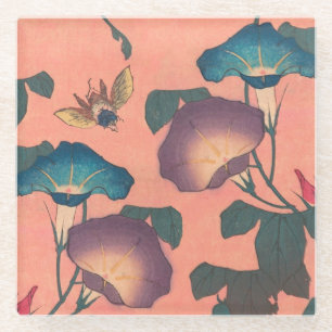 Posavasos De Vidrio Flor de abeja rosa Arte Clásico Hokusai