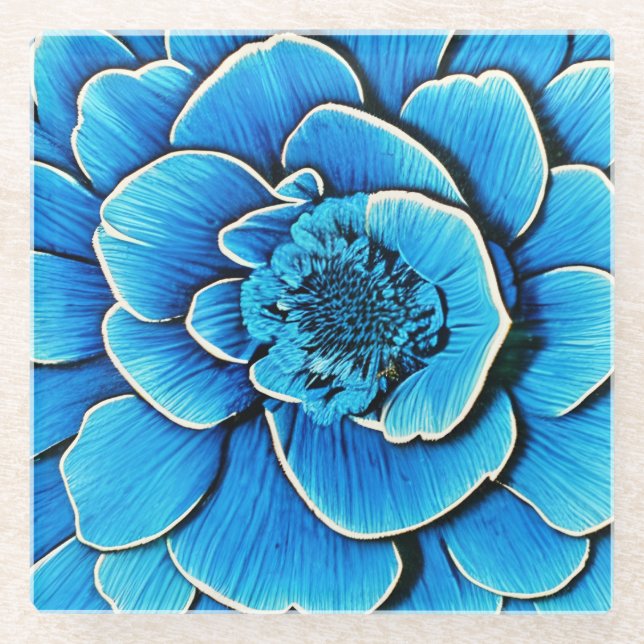 Posavasos De Vidrio Flor de camellia azul grande (Anverso)