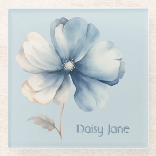 Posavasos De Vidrio Flor de Crema Azul Bonita