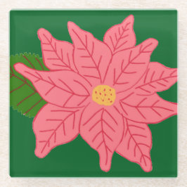 Posavasos De Vidrio Flor de Nochebuena de Navidad rosa