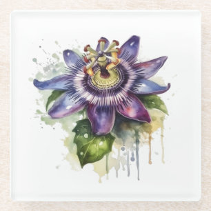 Posavasos De Vidrio Flor de pasión púrpura apasionada