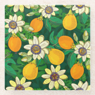 Posavasos De Vidrio Flor de pasión: Vintage de fondo negro.