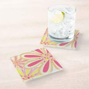 Posavasos De Vidrio Flor de primavera amarilla y rosa