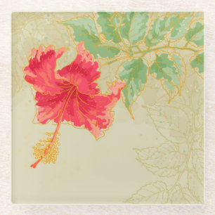 Posavasos De Vidrio Flor del hibisco en fondo entonado