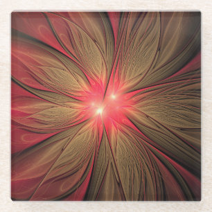 Posavasos De Vidrio Flor fractal de fanatismo rojo