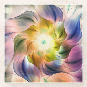 Posavasos De Vidrio Flor Fractal de llama colorida