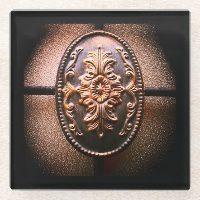 Posavasos De Vidrio Flor metalizado (Anverso)