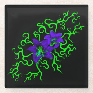 Posavasos De Vidrio Flor morada lirio en negro