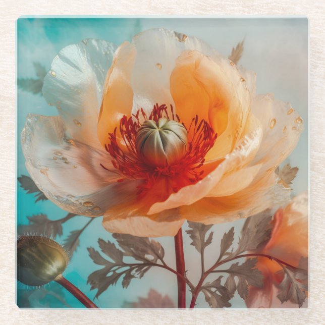 Posavasos De Vidrio Flor Naranja Delicada (Anverso)