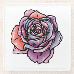 Posavasos De Vidrio Flor Rosa de color