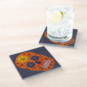Posavasos De Vidrio Flor Skull 1