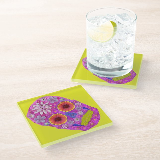 Posavasos De Vidrio Flor Skull 2 (Angular)