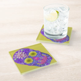 Posavasos De Vidrio Flor Skull 5