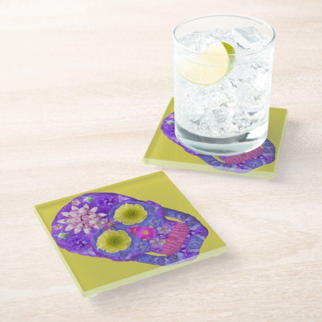 Posavasos De Vidrio Flor Skull 5 (Angular)