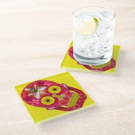 Posavasos De Vidrio Flor Skull 6