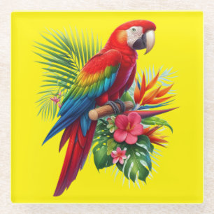 Posavasos De Vidrio Flor tropical de macao rojo