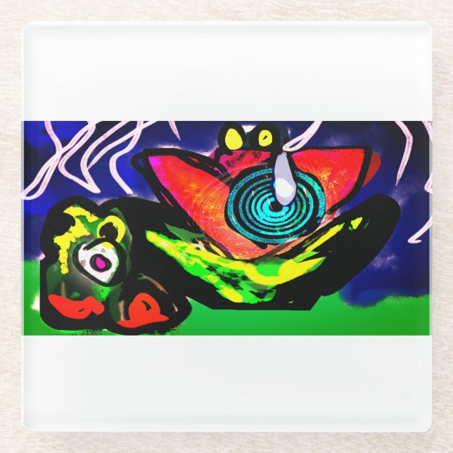 Posavasos De Vidrio Flor y rana primaverales (Anverso)