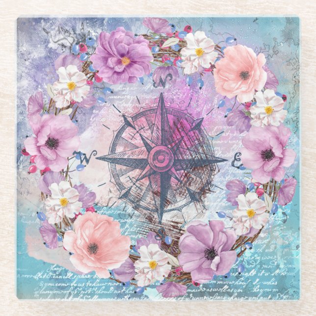 Posavasos De Vidrio Flora acuarela (Anverso)