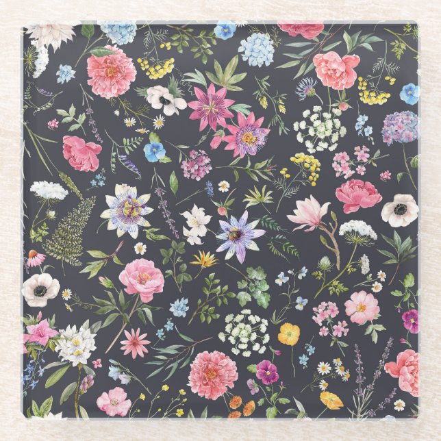 Posavasos De Vidrio Floral acuática: Patrón de verano suave. (Anverso)