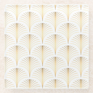 Posavasos De Vidrio Floral Art Decó: Elegancia Dorada.