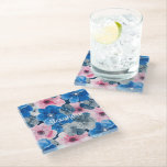 Posavasos De Vidrio Floral azul rosa de moda<br><div class="desc">Floral azul rosa de moda</div>