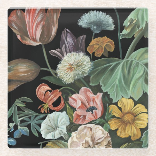 Posavasos De Vidrio Floral barroca - Bouquet de flores (Anverso)