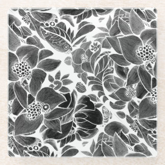 Posavasos De Vidrio Floral blanca negra