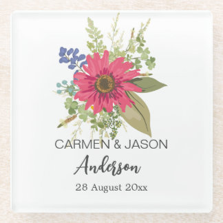 Posavasos De Vidrio Floral Bouquet Wedding Custom Name