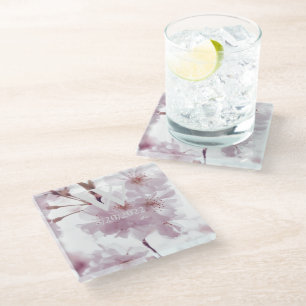 Posavasos de Vidrio Floral con Monograma Elegante