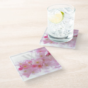 Posavasos de vidrio floral con monograma elegante
