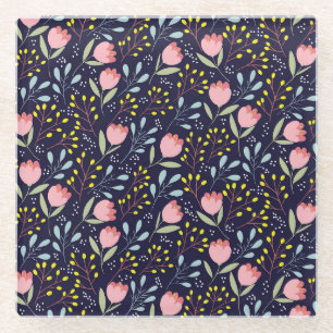 Posavasos De Vidrio Floral Cuta: Patrón de flores de colores.