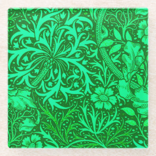 Posavasos De Vidrio Floral de algas marinas de Art Nouveau, verde esme
