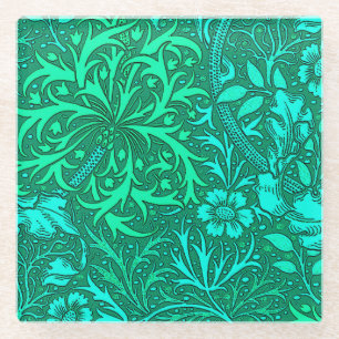 Posavasos De Vidrio Floral de algas marinas, turquesa y aqua