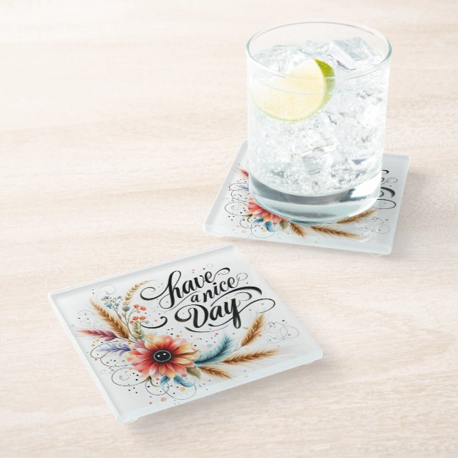 Posavasos De Vidrio floral de buen día (Angular)