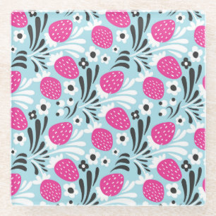 Posavasos De Vidrio Floral de fresa: Berry rosa sin foco.