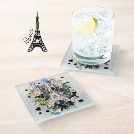 Posavasos De Vidrio Floral de la Torre Eiffel Diamonds