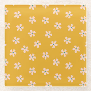 Posavasos De Vidrio Floral de mostaza: mezclador de la ditsia vintage