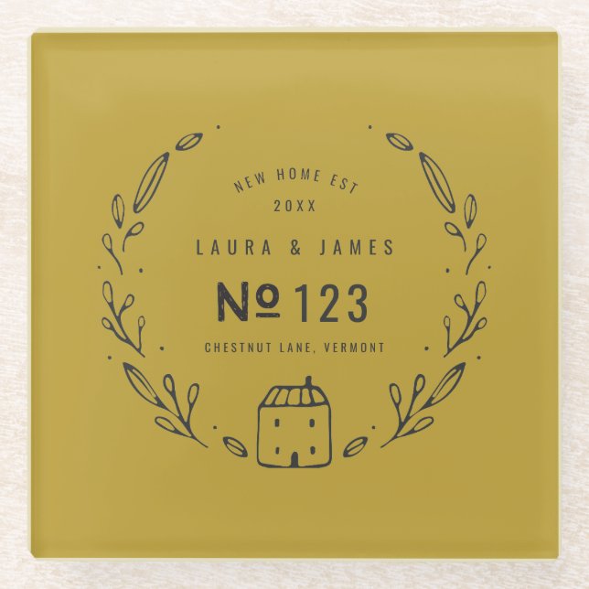 Posavasos De Vidrio floral de nueva casa dibujada a mano (Anverso)