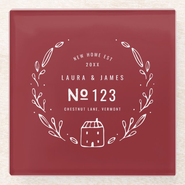 Posavasos De Vidrio floral de nueva casa dibujada a mano (Anverso)