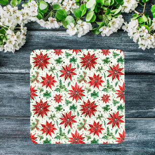 Posavasos De Vidrio Floral de Poinsettia verde y rojo navidad