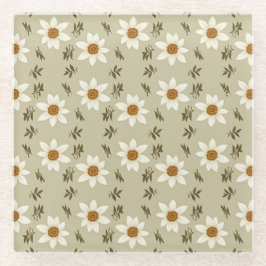 Posavasos De Vidrio Floral decorativa en blanco y beige
