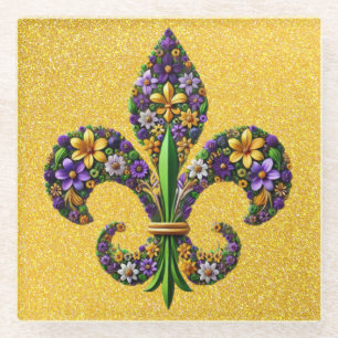 Posavasos De Vidrio Floral Mardi Gras fleur de lis